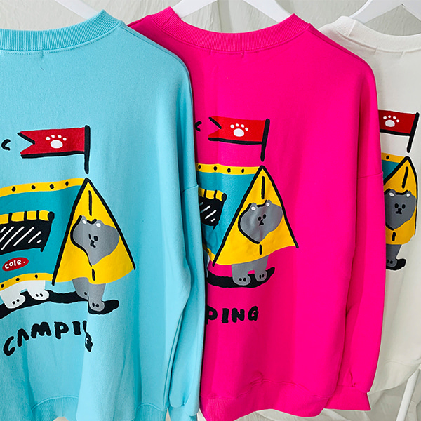 냥냥 하우스 쭈리 맨투맨 (소라 핑크 화이트) 빅사이즈 맨투맨 루즈핏 오버핏 백 프린팅 티셔츠